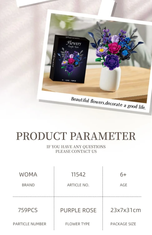 Klocki WOMA 11542-DS. Bukiet Fioletowe Róże